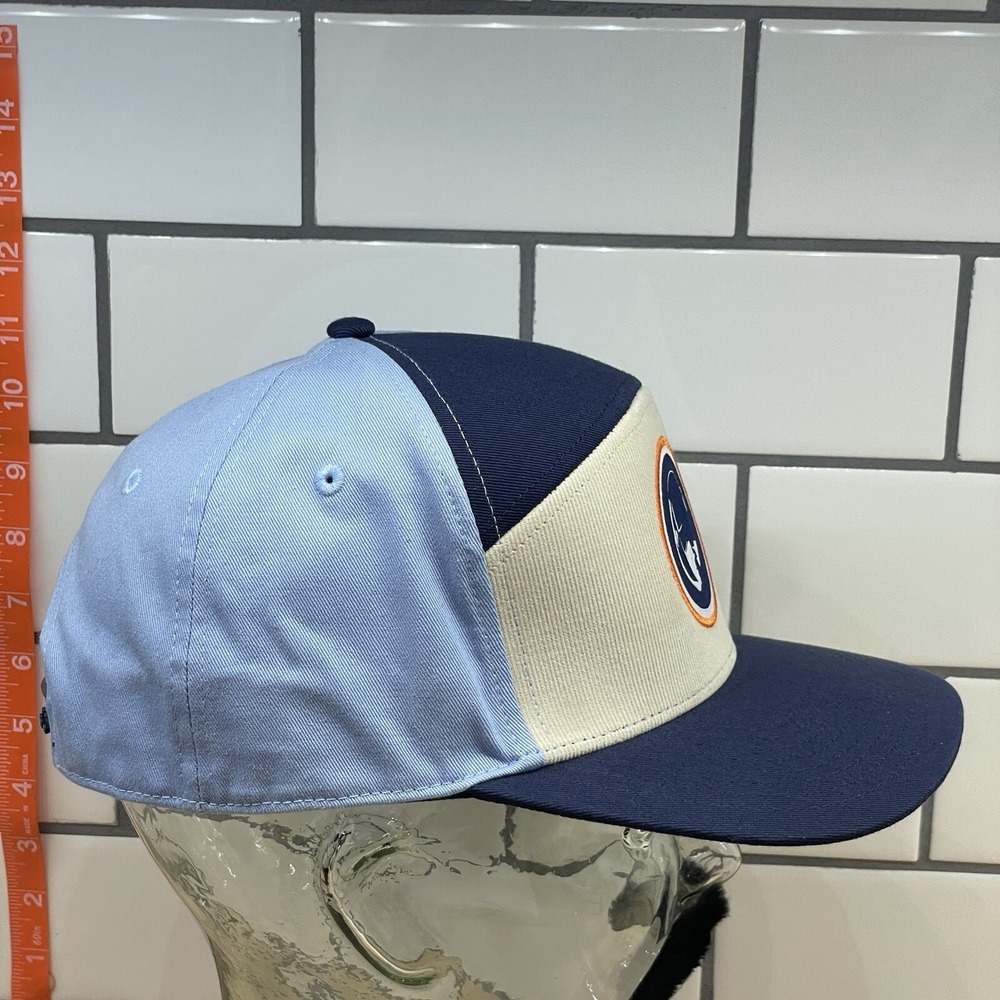 Mens Hat Colorblock RARE embroidered Blue Cream Orange Patch Headset Pilot Drone - Picture 4 of 11